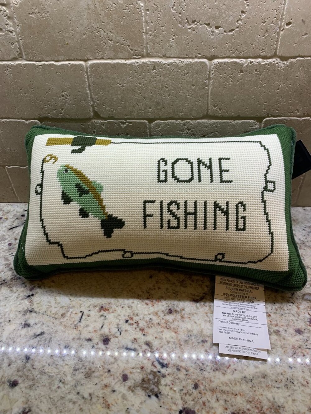 Pillow "Gone Fishing" Needlepoint Pillow NWT - Picture 2 of 7